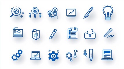 Fototapete - Professional Icon Set Featuring Thin Line of Project Management Tools Task Optimization and Goal Oriented Planning for Efficient Workflow and Productivity
