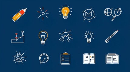Poster - Sleek and modern set of thin line icons depicting various project management workflows strategic planning processes and milestone achievements in a clean minimalist layout  Ideal for business