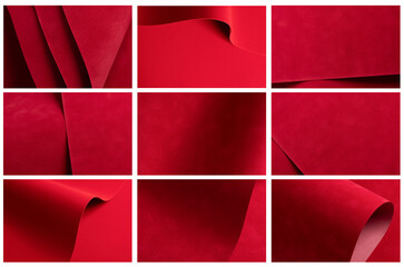 Aufkleber - Red velvet paper texture with a soft, matte surface and elegant folds. Scarlet and crimson tones create a luxurious, tactile design. Perfect for creative, stylish, and premium