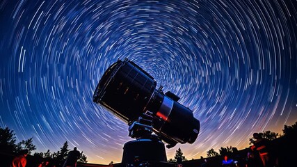 Wall Mural - a telescope is pointed at the sky, which is filled with stars