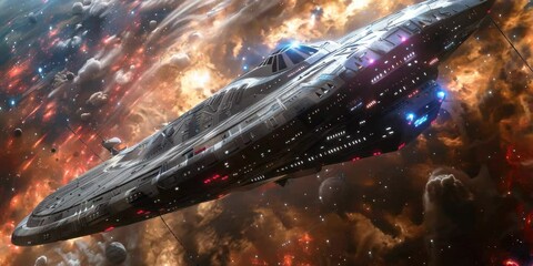 Poster - Galactic starship exploring the universe, 4K Video