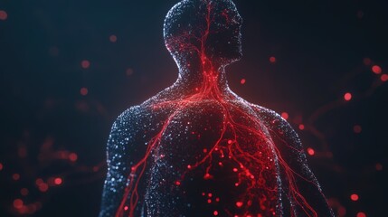 Wall Mural - Human Body Digital Network Red Energy Flow, Particle Anatomy