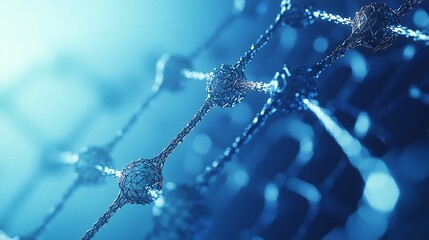 Wall Mural - elegant and futuristic close up of a metallic molecular structure with a soft blue background provid