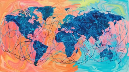  Vibrant Global Map with Abstract Network Connections