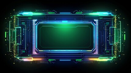 Sleek and Innovative Abstract Blue and Green Technology Circuit Background with Chip and Open Text Area  Futuristic digital graphic pattern with geometric shapes light