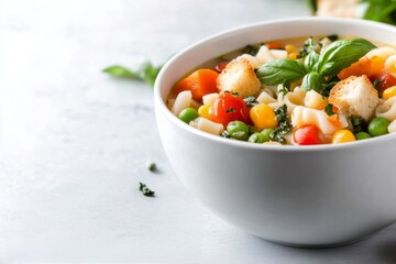 Sticker - Delicious vegetable pasta with colorful ingredients and fresh herbs in a white bowl