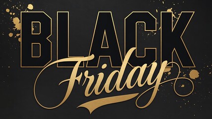 Luxurious Black Friday Design Showcasing Bold Black Letters, Elegant Gold Script, and Golden Splatter Details Set Against a Dark Background for a Stunning Sale Promotion