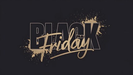 Luxurious Black Friday Design Showcasing Bold Black Letters, Elegant Gold Script, and Golden Splatter Details Set Against a Dark Background for a Stunning Sale Promotion