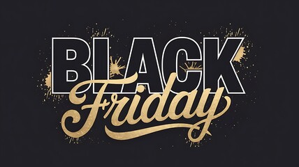 Luxurious Black Friday Design Showcasing Bold Black Letters, Elegant Gold Script, and Golden Splatter Details Set Against a Dark Background for a Stunning Sale Promotion