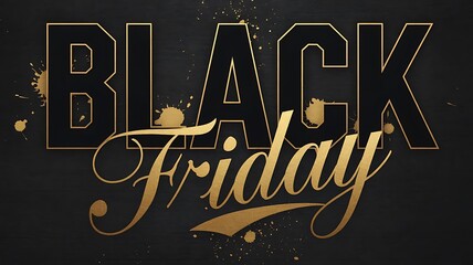 Premium Black Friday Design Combining Bold Black Letters, Artistic Gold Script, and Subtle Gold Accents on a Dark Background for a Sleek and Elegant Look