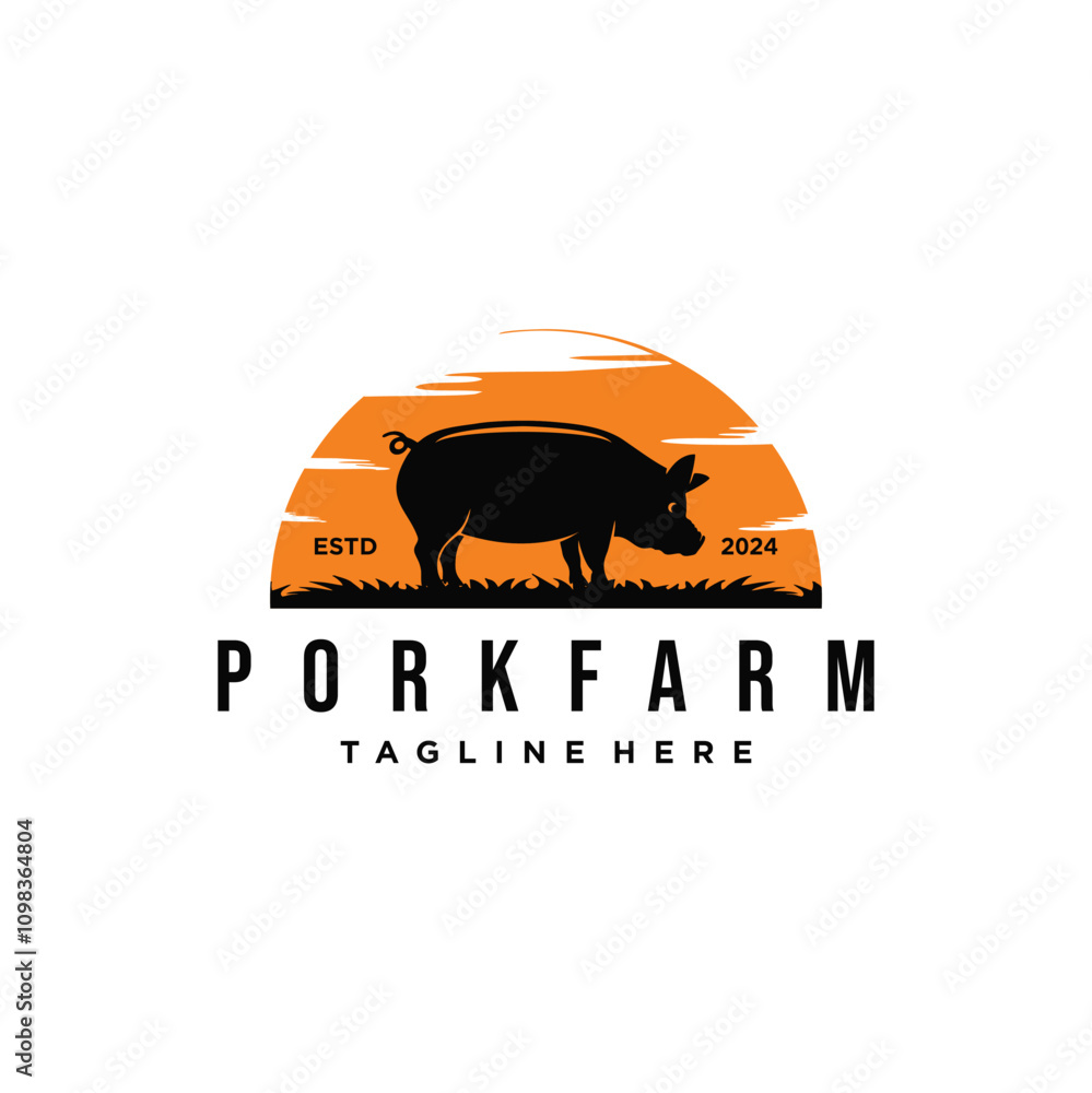 Vector vintage badge with pig for pork farm logo design Stock Vector ...