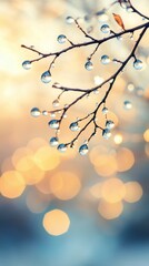 Wall Mural - Raindrops glisten on bare branches in a serene winter setting