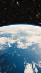 Wall Mural - View of Earth from space highlighting expansive oceans and cloud formations at twilight