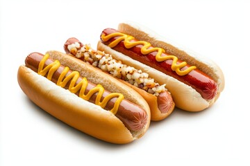 Sticker - Delicious hot dogs with mustard and sesame on fresh buns ready for a summer barbecue feast