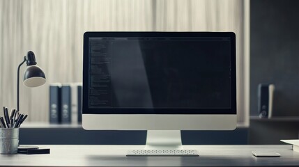 Wall Mural - modern computer display on an office desk with a web design studio concept page. web design company 