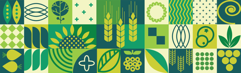 agricultural geometric mosaic with a seamless pattern and abstract shapes featuring organic, eco-fri
