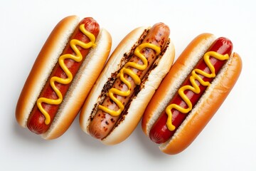 Sticker - Delicious hot dogs with mustard and sesame on fresh buns ready for a summer barbecue feast