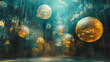 © Thiago - Surreal globes background, 3d spheres render, concept art illustration, dream, imagination, magic, surrealism. Surrealism. Illustration