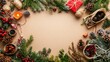© Katty - Festive Christmas frame with pinecones, gifts, and greenery