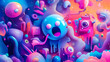 © Thiago - Lovely cute neon surrealism wallpaper generative ai. Surrealism. Illustration