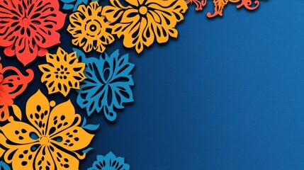 Wall Mural - Hispanic heritage month background. Vector banner, poster for social media, networks. Greeting card with copy space. National Hispanic heritage month text, Papel Picado pattern on blue background.