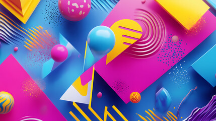 Wall Mural - colorful and vibrant retro surrealism pop art background featuring geometric shapes, neon colors, an