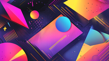 Wall Mural - colorful and vibrant retro surrealism pop art background featuring geometric shapes, neon colors, an