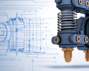 Poster - Automotive engineering, advanced suspension system blueprint, detailed view, 3D illustration