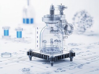 Wall Mural - Automated packaging machine, mechanical blueprint, clean layout, 3D illustration