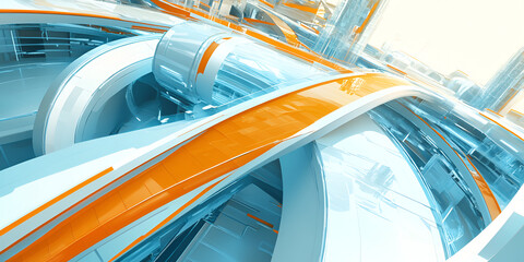 Wall Mural - Abstract Orange and Blue Tech Structure 