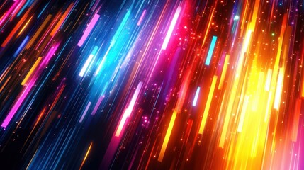 Wall Mural - Colorful light trails on a dark background, vibrant abstract pattern.