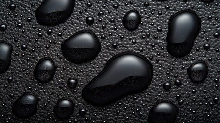 Canvas Print - Water droplets on black leather texture.