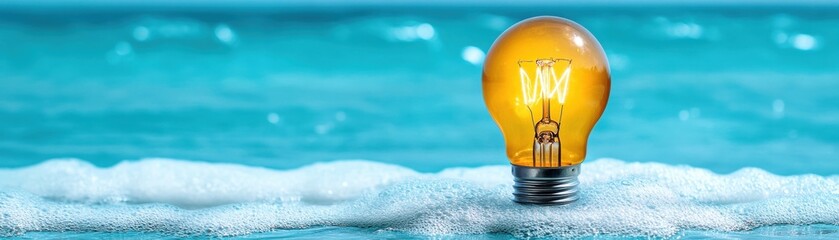 Wall Mural - Light bulb in water waves, showcasing creativity and illumination.