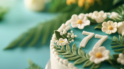 Wall Mural - Elegant floral cake design for a 77th birthday celebration