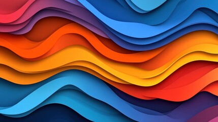 Wall Mural - Colorful wavy pattern design with layers of blue, orange, and yellow on a smooth background.