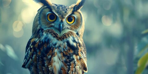 Majestic owl perched on a branch, 4K Video