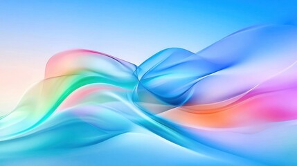 Wall Mural - Abstract colorful waves flowing against a light blue background.