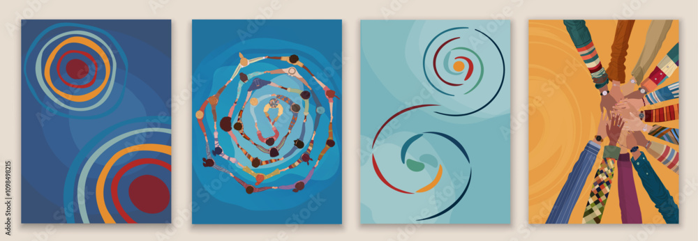 Multiculture Template Volunteer multicultural people group concept. Editable set template ...