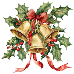 Wall Mural - A watercolor illustration of Christmas Golden Bells, isolated on a white background. Christmas Golden Bells vector.