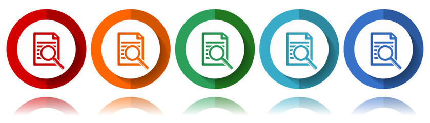 Poster - Search document vector icons, flat icon set for logo design, webdesign and mobile applications, colorful web button collection in eps 10