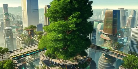 Poster - Future city featuring smart ecosystems and eco-friendly public spaces, 4K Video