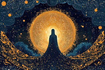 Wall Mural - A woman is standing in front of a large yellow circle