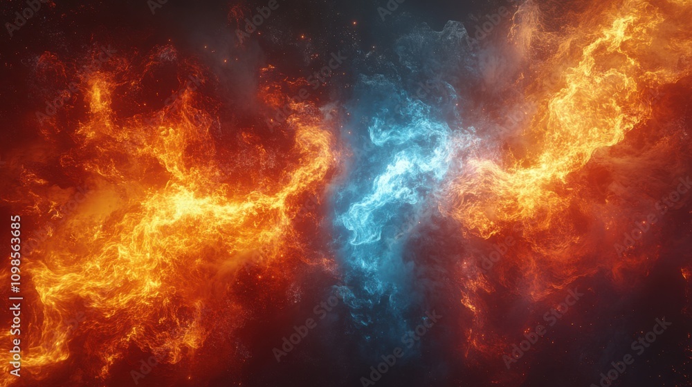 Hyper-realistic hot vs cold fire and ice background with dynamic visual ...