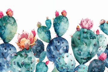 Watercolor illustration of a single cactus plant with detailed texture and realistic design