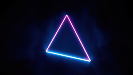 Wall Mural - a luminous pink and blue neon triangle glows against a dark blue and black background, creating a st
