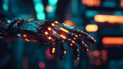 Wall Mural - futuristic robot hand with glowing details