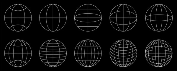 Wall Mural - world globe grids icon set, earth longitude and latitude line, set earth globe hemispheres, linear s