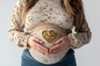 © Alla - A pregnant woman holds a heart-shaped brooch, a symbol of love and care