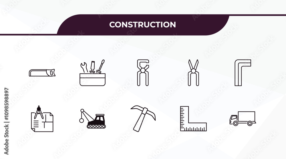 fully editable outline icon collection from construction concept. thin ...