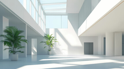 Poster - Modern architectural space with natural light streaming through angular openings. Minimalism. Illustration